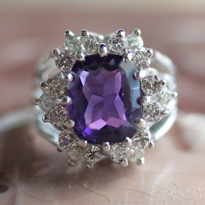 Circa 1950 Russian Amethyst & Diamond Ring