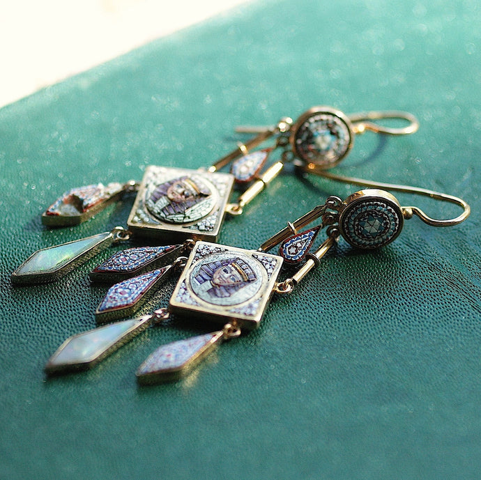 Circa 1840-1870 Micro Mosaic Egyptian Revival Earrings