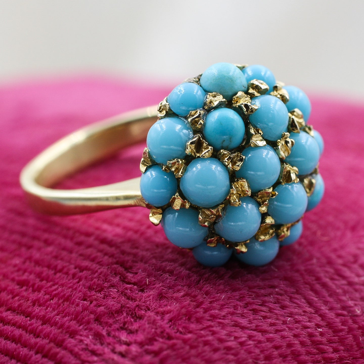 1930s-50s 18k Persian Turquoise Cluster Ring- Top Side View