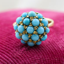 1930s-50s 18k Persian Turquoise Cluster Ring- Top View