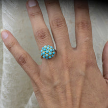 1930s-50s 18k Persian Turquoise Cluster Ring- On Model