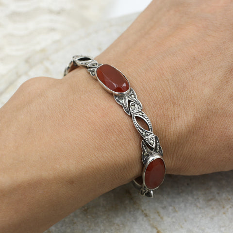 Deco Carnelian Marcasite Sterling Bracelet- on model