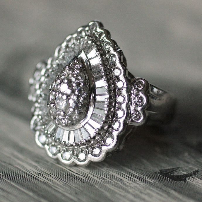 Circa 1950 Platinum & Diamond Cocktail Ring