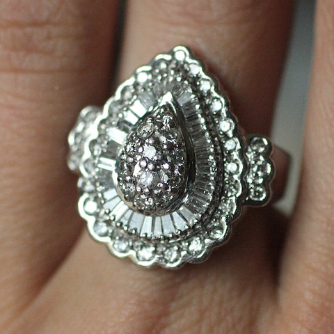 Circa 1950 Platinum & Diamond Cocktail Ring