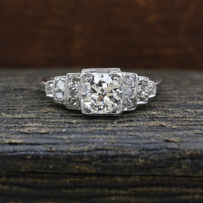 1934 Deco Platinum and Certified Diamond Step Ring