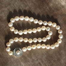 Circa 1950's Pearl Necklace with Diamond Clasp