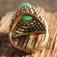 Circa 1970 14K Diamond & Jade Cocktail Ring