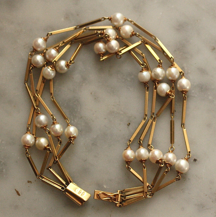 Circa 1980 18K & Pearl Italian Bracelet