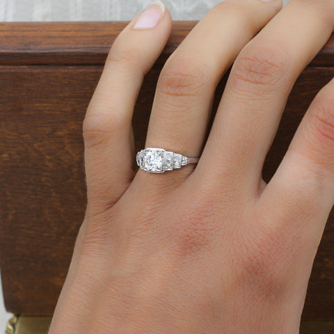 1934 Deco Platinum and Certified Diamond Step Ring