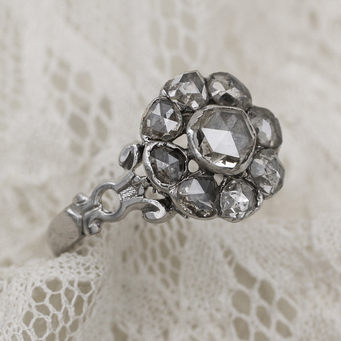 1850s-60s Rose Cut Diamond Cluster Ring
