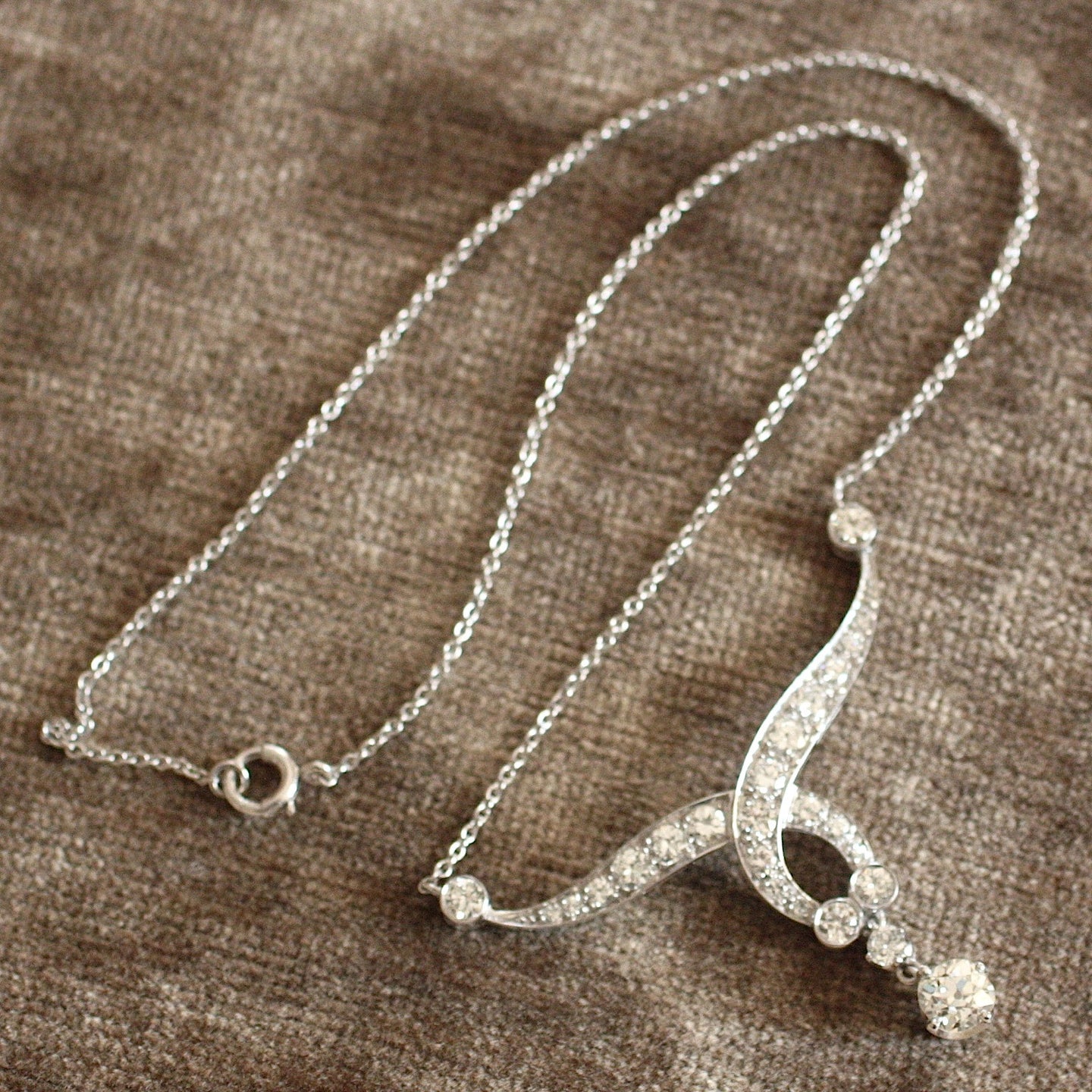 Circa 1930's Handmade Platinum & Diamond Necklace