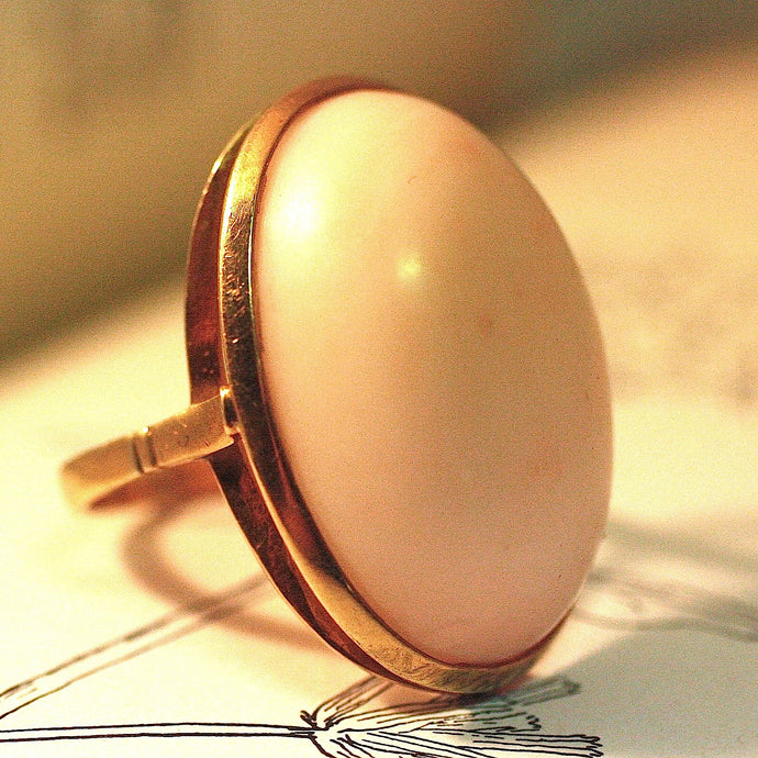 Circa 1950 Italian 18K & Coral Ring