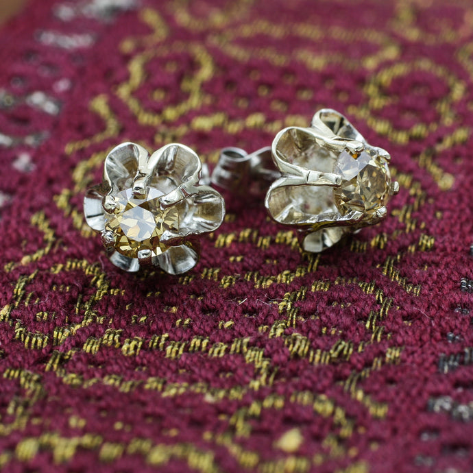 c1910 Champagne Diamond Buttercup Studs