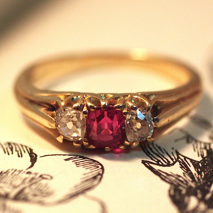 Circa 1890 14K Diamond & Ruby Ring