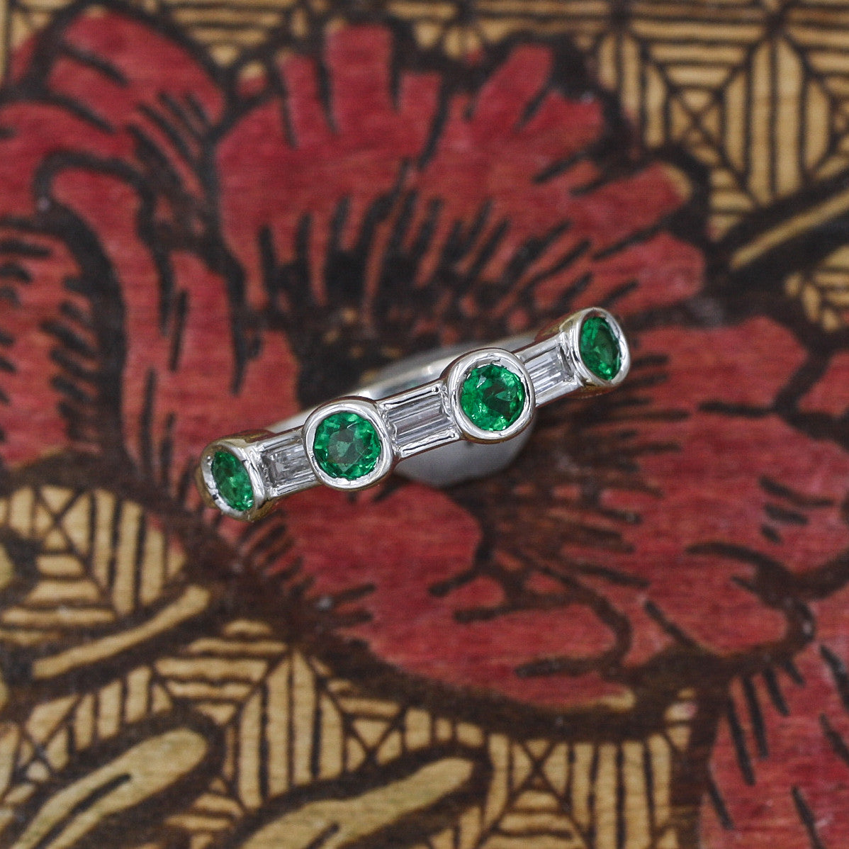 Alternating Round Cut Emerald and Baguette Cut Diamond Band- top view