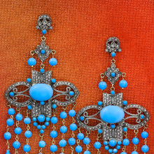 Persian Turquoise and Rose Cut Diamond Chandelier Statement Earrings