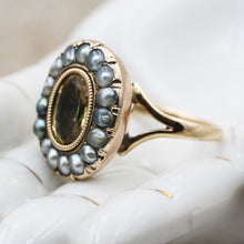 c1850 Natural Black Pearl and Citrine Ring
