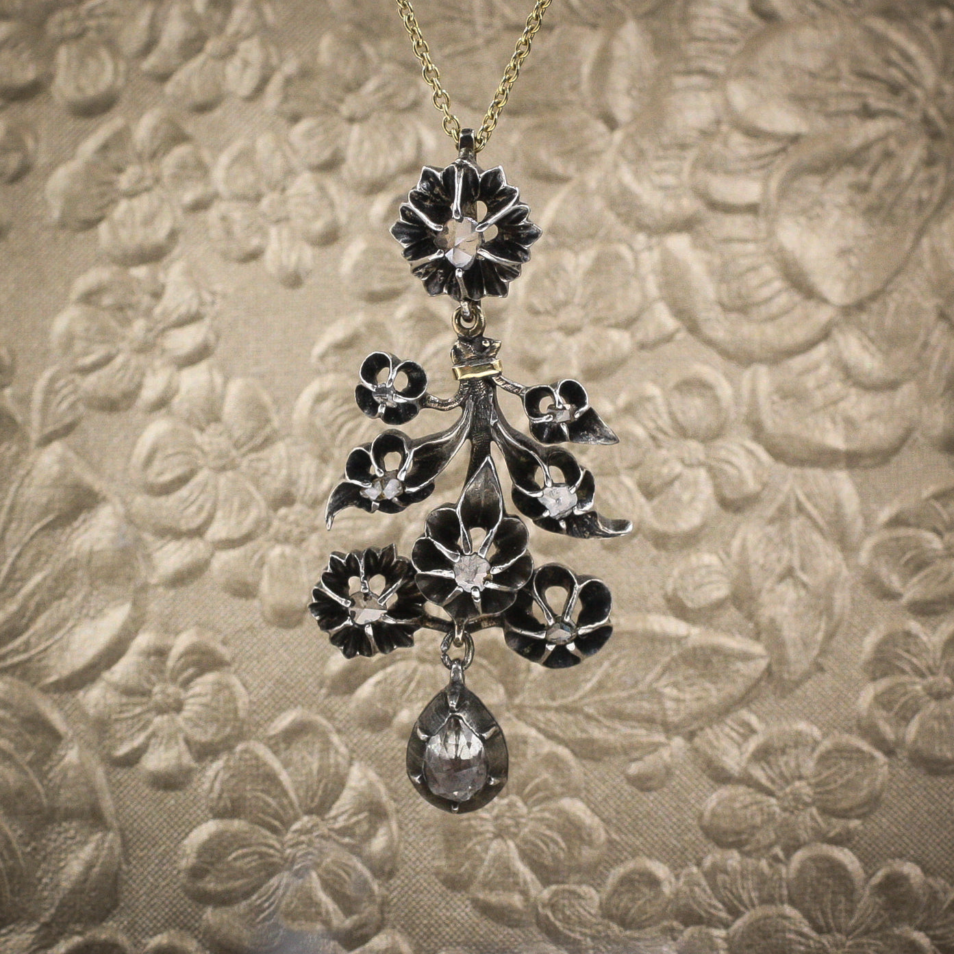 Starry Floral Rose-cut Diamond Pendant c1850
