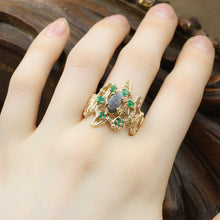 Brutalist Boulder Opal and Emerald Ring c1970