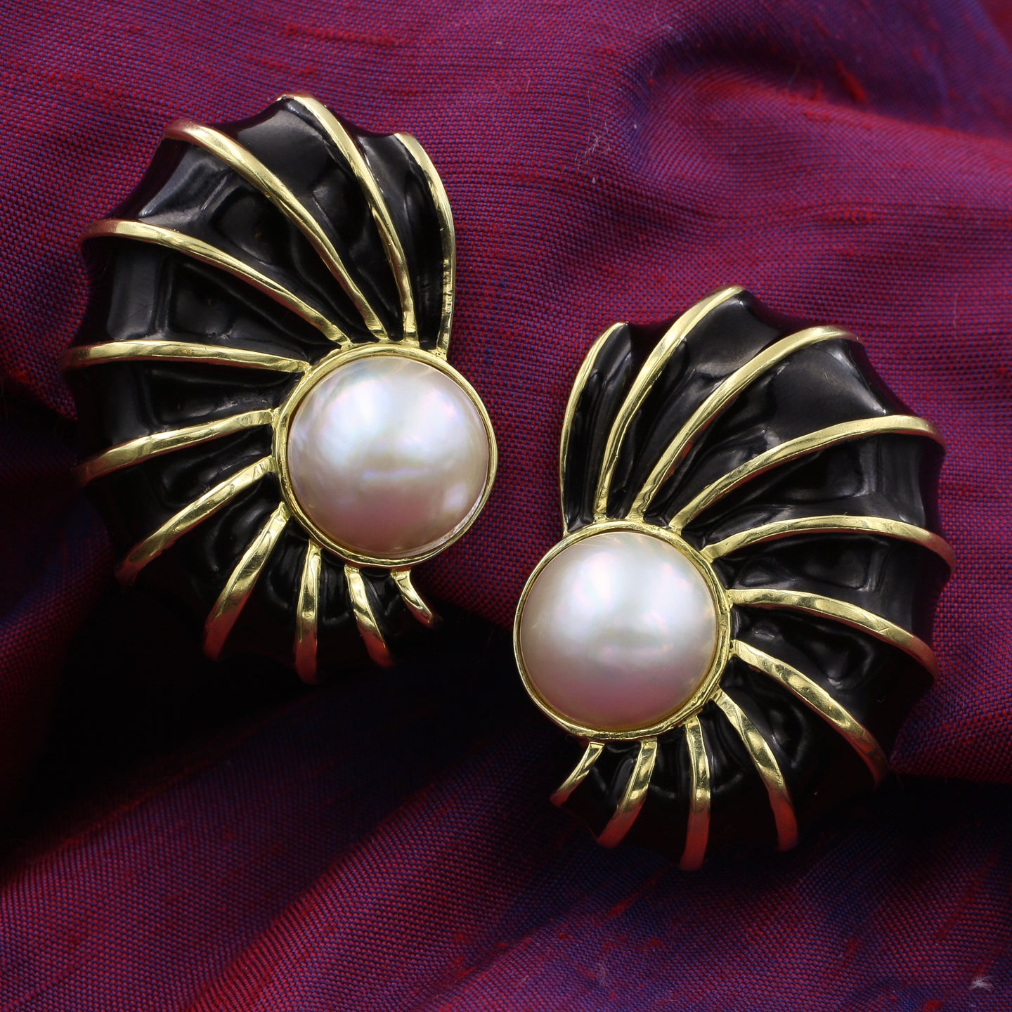 Mabé Pearl Shell Earrings by Boris-LeBeau c1980