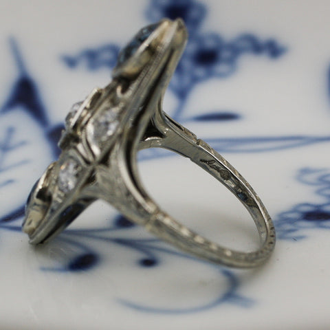 c1920 18k Burmese Sapphire and Diamond Dinner Ring