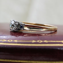 c1930 Transitional Cut Diamond and Sapphire Ring