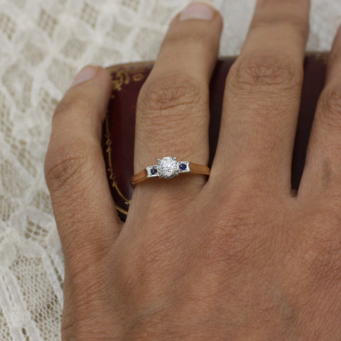 c1930 Transitional Cut Diamond and Sapphire Ring