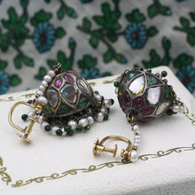 Antique Indian Rose Cut Diamond and Gemstone Drop Earrings