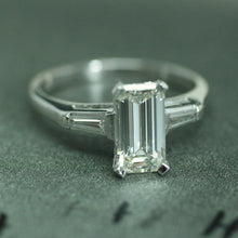 Circa 1950 Platinum Emerald Cut Diamond Ring