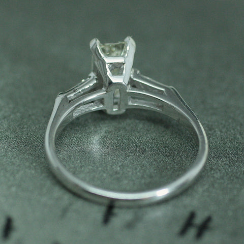 Circa 1950 Platinum Emerald Cut Diamond Ring