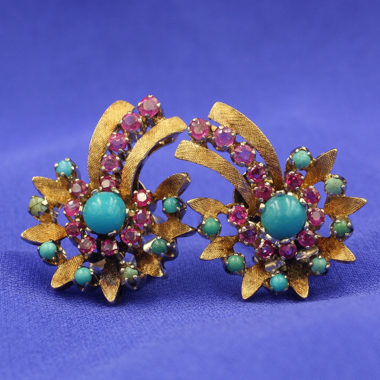 Turquoise and Ruby Comet Earrings, 1930s
