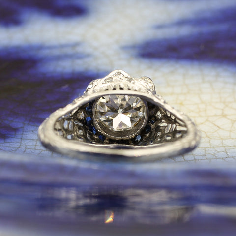 c1920 1.25 Carat Diamond and Sapphire Halo Bloom Ring