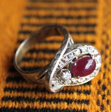 Circa 1950 Ruby & Diamond  Cocktail Ring