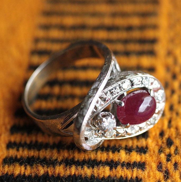 Circa 1950 Ruby & Diamond  Cocktail Ring