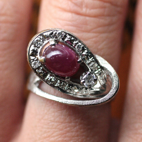 Circa 1950 Ruby & Diamond  Cocktail Ring