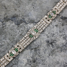 c1910 Handmade Platinum 7.5 Carat Diamond and Emerald Bracelet- Front View