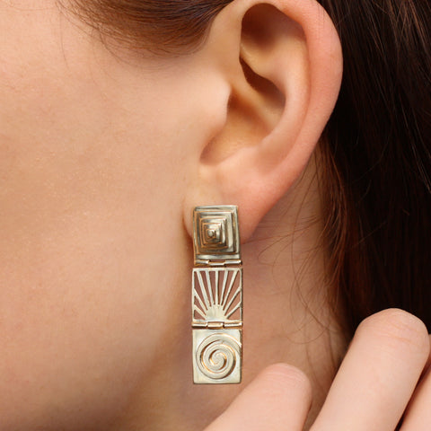 Gold Cut-out Graphic Earrings c1990