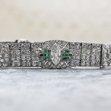 c1910 Handmade Platinum 7.5 Carat Diamond and Emerald Bracelet- Diamond Detail