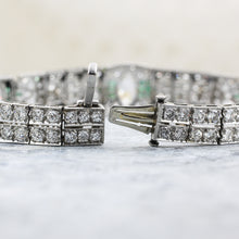 c1910 Handmade Platinum 7.5 Carat Diamond and Emerald Bracelet- Clasp Detail