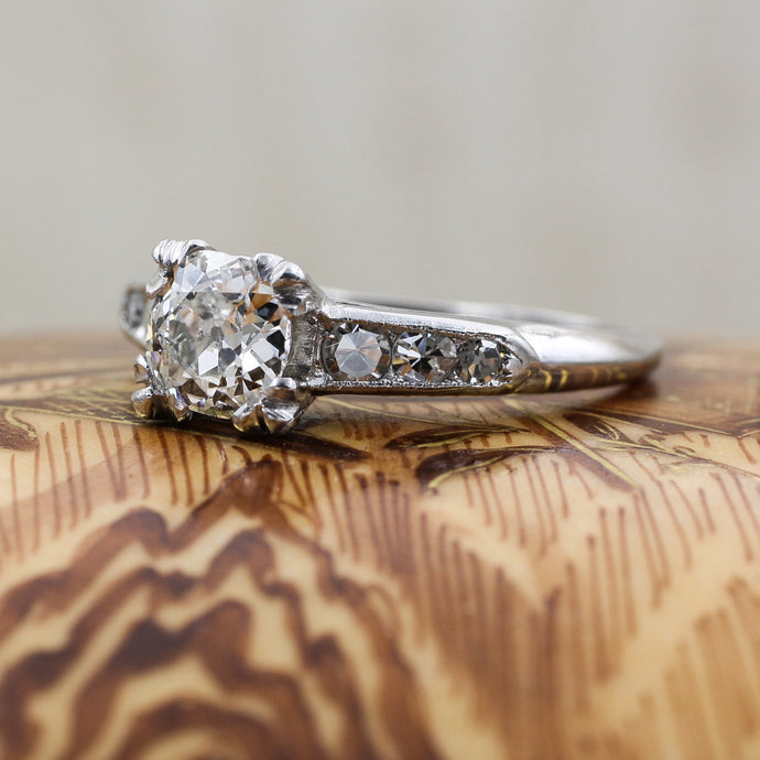 1940s Handmade Platinum Old European Cut Diamond Ring