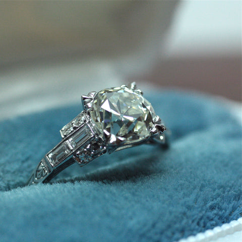 Circa 1940 handmade platinum GIA certified 2.46ct diamond engagement ring