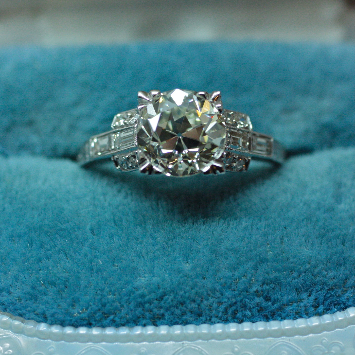 Circa 1940 handmade platinum GIA certified 2.46ct diamond engagement ring