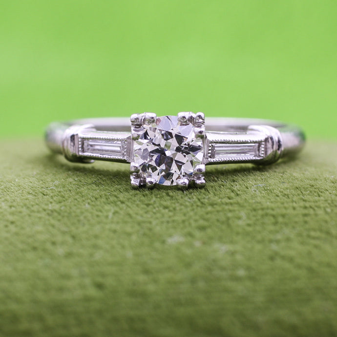 1940s Handmade Platinum Transitional Cut Diamond Ring
