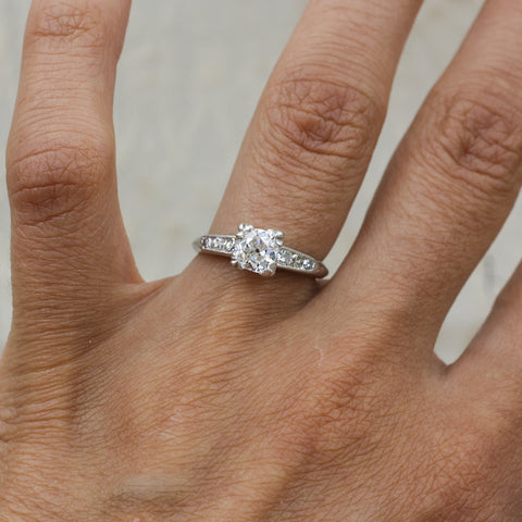 1940s Handmade Platinum Old European Cut Diamond Ring