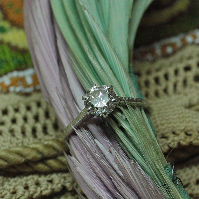 Circa 1940 handmade 18k white gold solitaire engagement ring