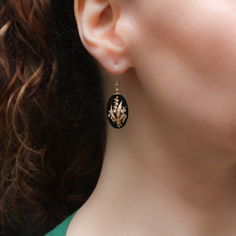Wheat Onyx and Pearl Earrings c1890