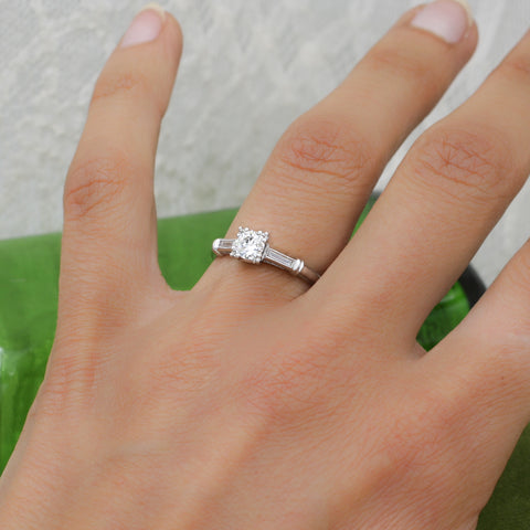 1940s Handmade Platinum Transitional Cut Diamond Ring