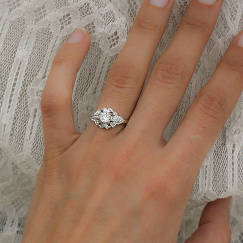 1920s Deco Platinum .47 Carat Diamond Ring