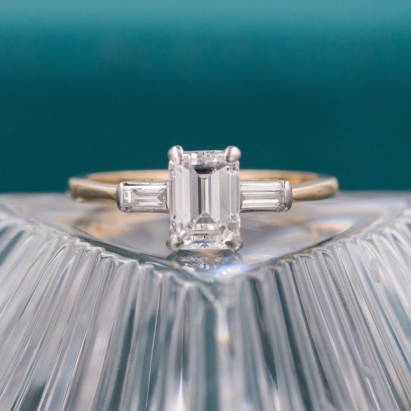 Emerald Cut Diamond Two-Tone Ring c1970
