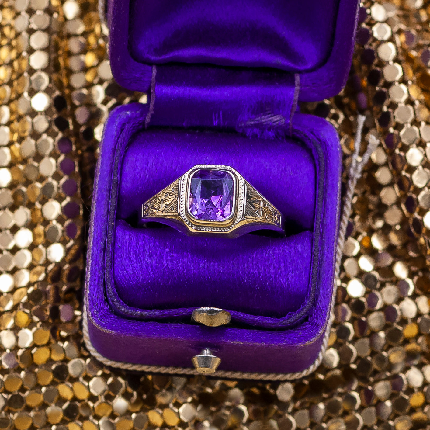 Hand-chased Amethyst Ring c1940